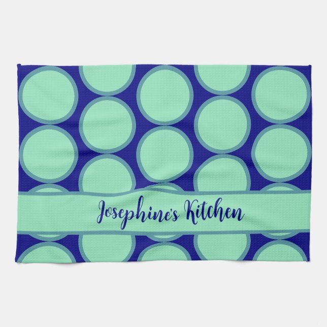 Personlig Navy Mint Polka Dot Mönster Modern  Kökshandduk (Horisontell)