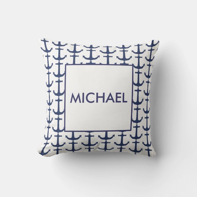 Personlig Navy Nautical Anchor Cushion Kudde (Framsida)