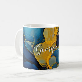Personlig Navy och Guld Alcohol Bläck Fluid Art Kaffemugg