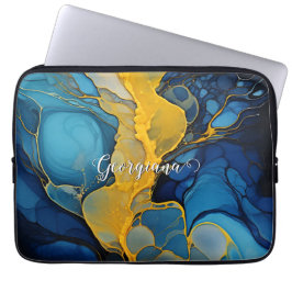 Personlig Navy och Guld Alcohol Bläck Fluid Art Laptop Fodral