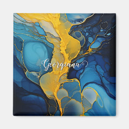 Personlig Navy och Guld Alcohol Bläck Fluid Art Magnet