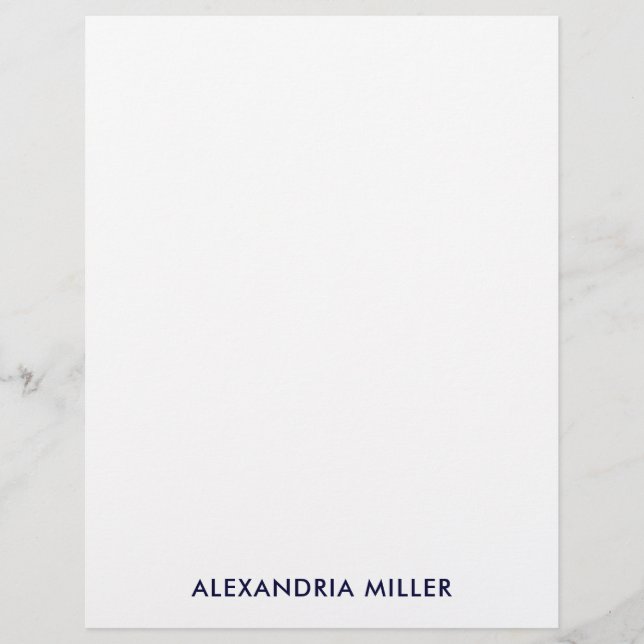 Personlig Navy White Minimalist Stationery Brevhuvud (Framsida)