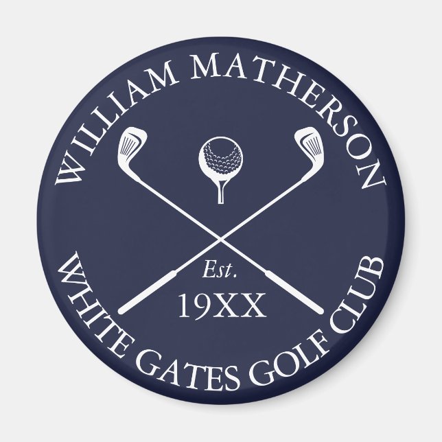Personlig Navyblå Klassisk Golfklubbnamn Magnet (Framsidan)