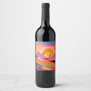 PERSONLIG NEO GEO SUNSET LANDSCAPE VINFLASKA ETIKETT