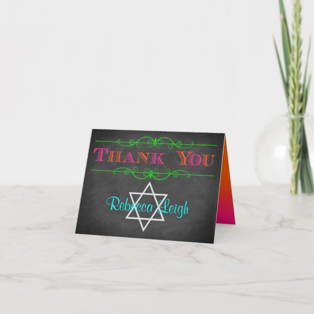 Personlig Neon Bat mitzvah tackkort (Framsida)