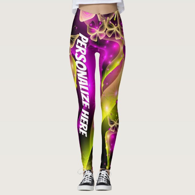 Personlig Neon Butterfly Blommigt Leggings (Framsida)