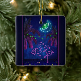 Personlig Neon Flamingo Couple Beach-jul Julgransprydnad Keramik