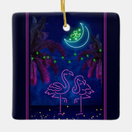 Personlig Neon Flamingo Couple Beach-jul Julgransprydnad Keramik