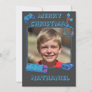 Personlig neon-gammar-foto platt jul  julkort