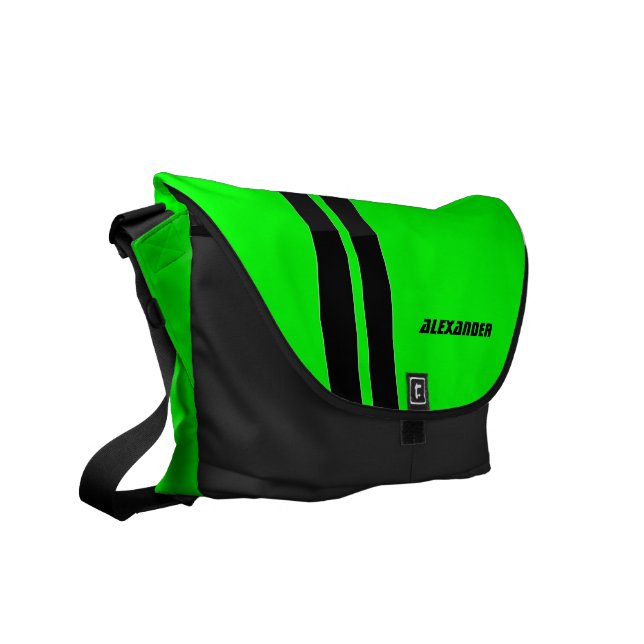 Personlig Neon Grönt Tävla Rand Messenger Kurir Väska (Vänstra Framsidan)