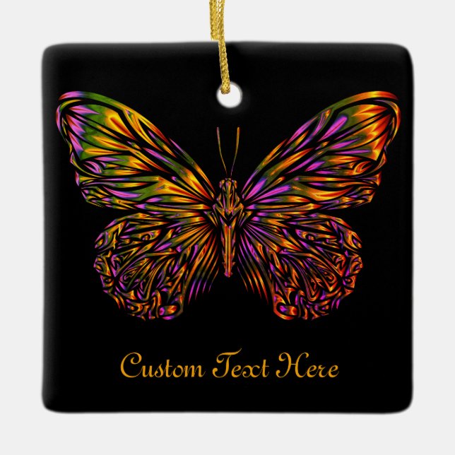 Personlig Neon Rainbow Butterfly Julgransprydnad Keramik (Framsida)
