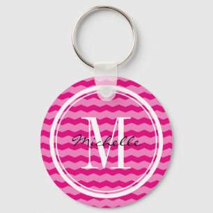 Personlig Neon rosa chevron monogram nyckelring