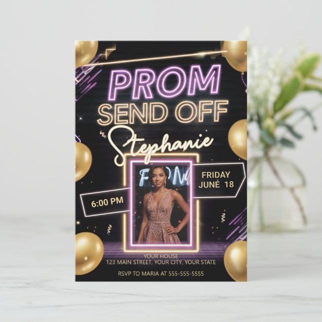 Personlig Neon Vibrant Prom-överföring av DIY-foto Inbjudningar (Stående Fram)