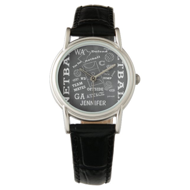 Personlig Netball Chalkboard stil Armbandsur (Framsida)
