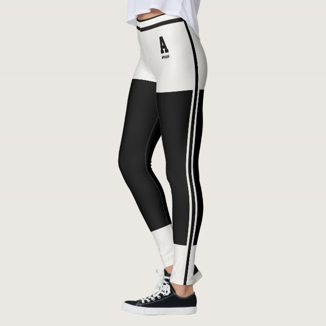 Personlig Neutral Söt Svart Rand Monogram Leggings (Vänster)