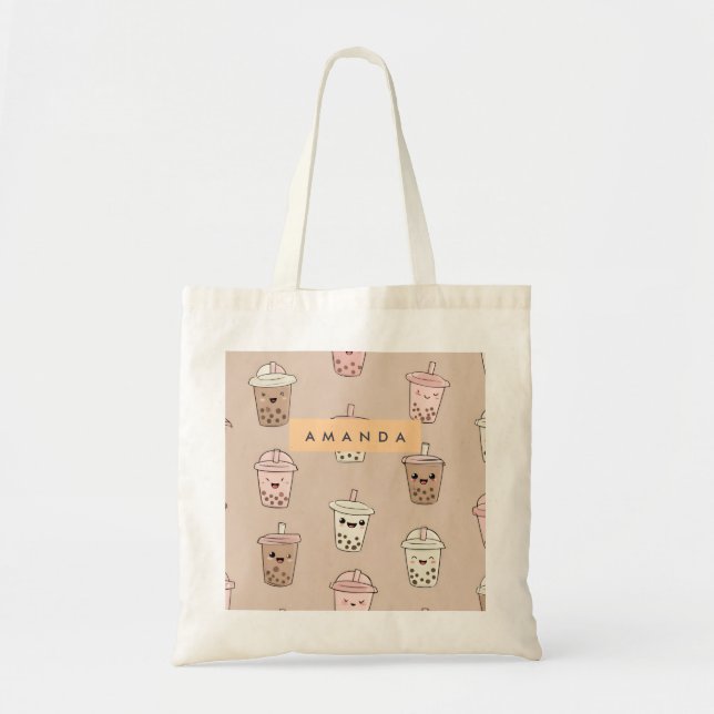 Personlig Neutralt Cute Milky Bubble Tea Tygkasse (Framsidan)