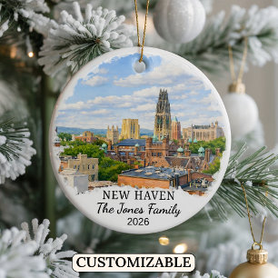 Personlig New Haven-ornament Anpassad Connecticut Julgransprydnad Keramik