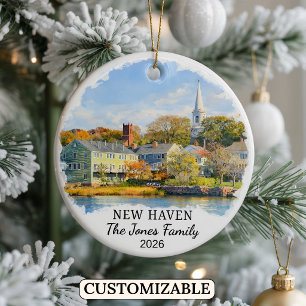 Personlig New Haven-ornament Anpassad Connecticut Julgransprydnad Keramik