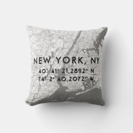 Personlig New York City Karta Black White Grått Kudde