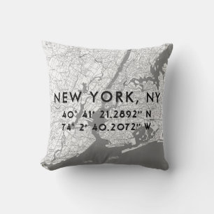 Personlig New York City Karta Black White Grått Kudde