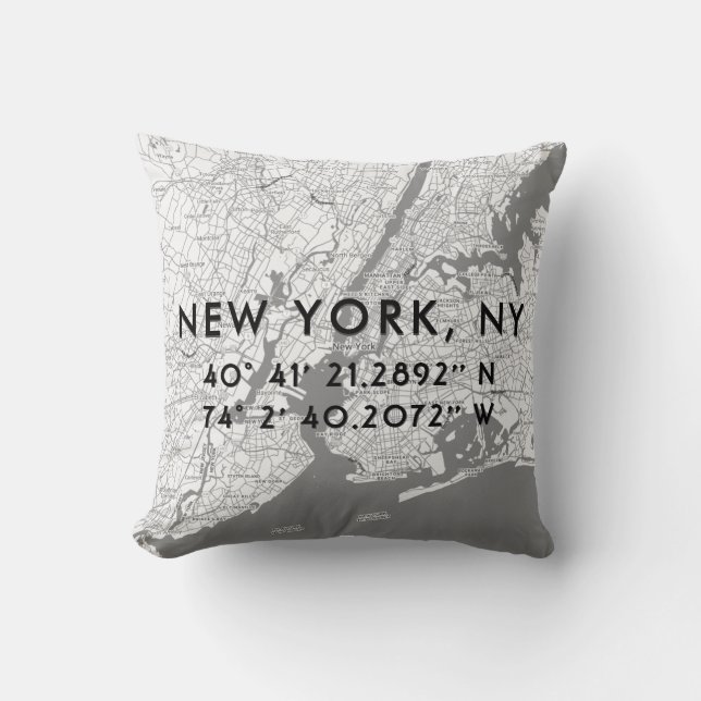 Personlig New York City Karta Black White Grått Kudde (Framsida)