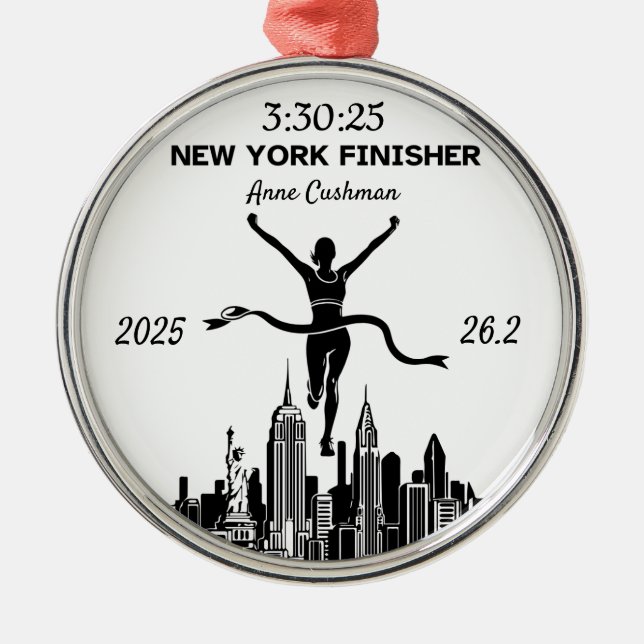 Personlig New York Marathon Fullföljarepresent Julgransprydnad Metall (Framsidan)