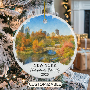 Personlig New York Ornament, Central Park Julgransprydnad Keramik