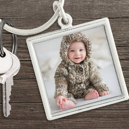 Personlig Newborn Baby Keepsaké Photo Fyrkantig Silverfärgad Nyckelring