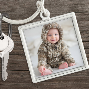 Personlig Newborn Baby Keepsaké Photo Fyrkantig Silverfärgad Nyckelring