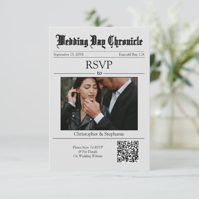 Personlig Newspaper Minimalist Elegant QR-kod OSA Kort (Stående Fram)