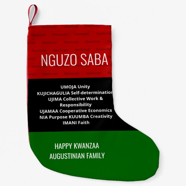 Personlig NGUZO SABA 7 Principles Lycklig Kwanzaa Liten Julstrumpa (Framsidan)