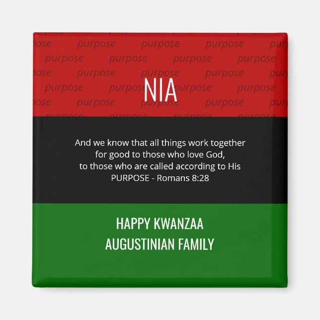 Personlig NIA Romans 8 28 Lycklig Kwanzaa Magnet (Framsidan)