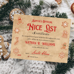 Personlig Nice-certifikat från Jultomten