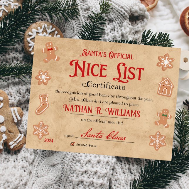 Personlig Nice-certifikat från Jultomten (Nice List Official Santa Claus Certificate )
