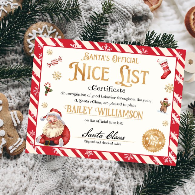Personlig Nice-certifikat från Jultomten (Nice List Official Santa Claus Certificate )