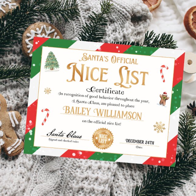 Personlig Nice-certifikat från Jultomten (Nice List Official Santa Claus Certificate )
