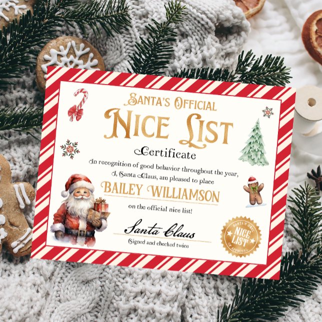 Personlig Nice-certifikat från Jultomten (Nice List Official Santa Claus Certificate )