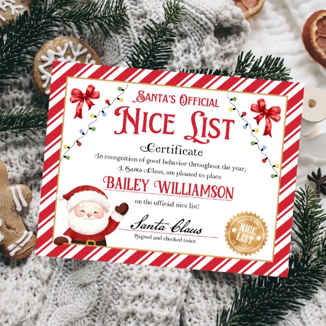 Personlig Nice-certifikat från Jultomten (Nice List Official Santa Claus Certificate )