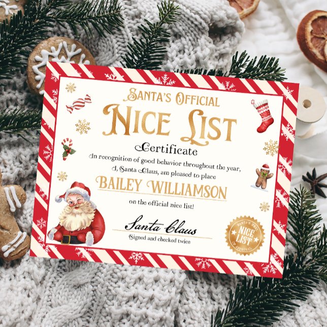 Personlig Nice-certifikat från Jultomten (Nice List Official Santa Claus Certificate )