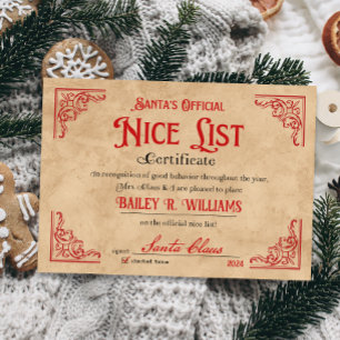 Personlig Nice-certifikat från Jultomten