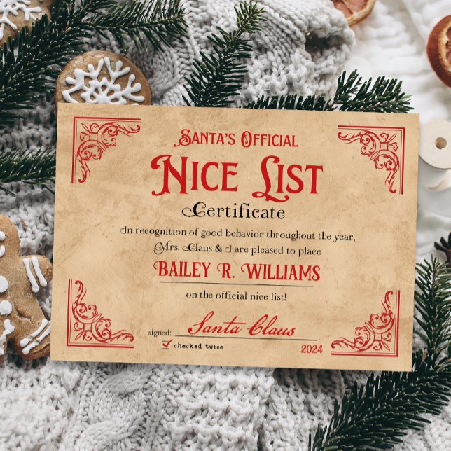 Personlig Nice-certifikat från Jultomten (Skapare uppladdad)