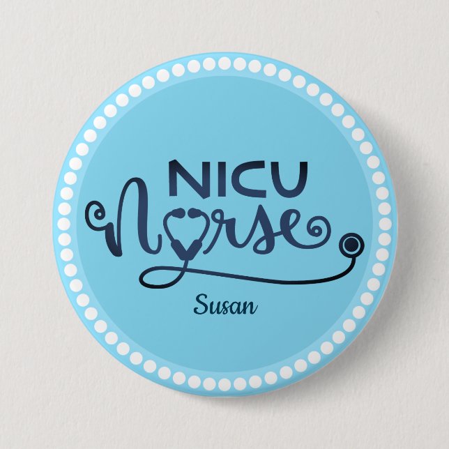 Personlig Nicu Nurse Blue and White Knapp (Framsida)