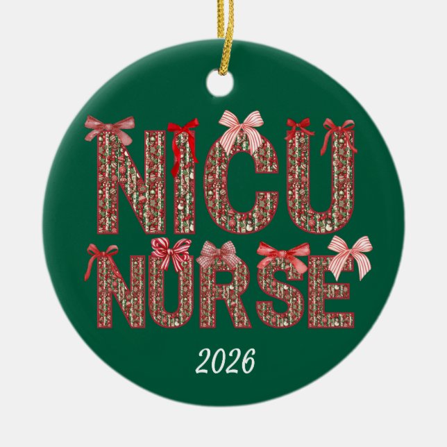 Personlig NICU Nurse Coquette Bow Jul Julgransprydnad Keramik (Framsidan)