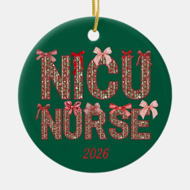 Personlig NICU Nurse Coquette Bow Jul Julgransprydnad Keramik (Framsidan)