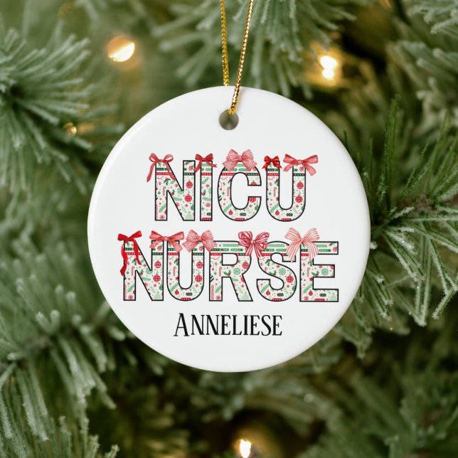Personlig NICU Nurse jul Coquette Bow Julgransprydnad Keramik (Träd)