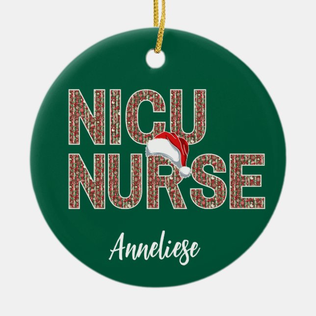 Personlig NICU Nurse Santa Hat Julgransprydnad Keramik (Framsidan)
