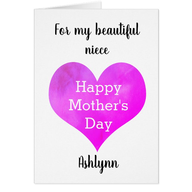 Personlig Niece Mors dag Card Hälsningskort (Framsidan)