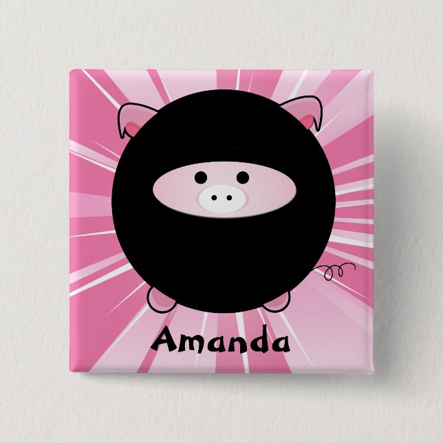Personlig Ninja Gris om Rosa Knapp (Framsida)