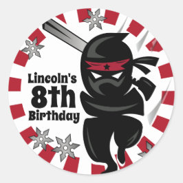 Personlig Ninja Samurai Warrior Birthday Runt Klistermärke