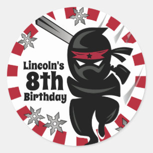 Personlig Ninja Samurai Warrior Birthday Runt Klistermärke